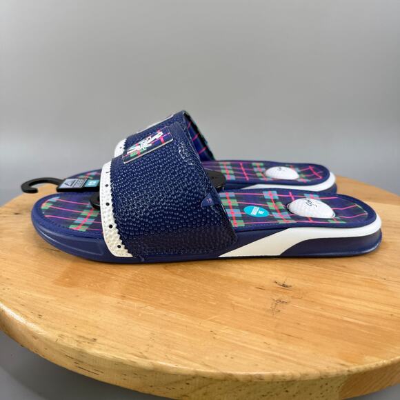 Reef Mulligan Slides Scottish Waters 2 Men's Size 12 Limited Blue Plaid NWT - Picture 3 of 7